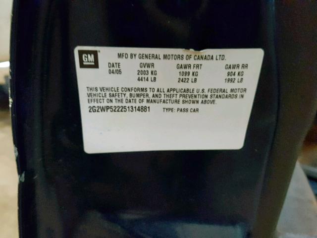 2G2WP522251314881 - 2005 PONTIAC GRAND PRIX TEAL photo 10