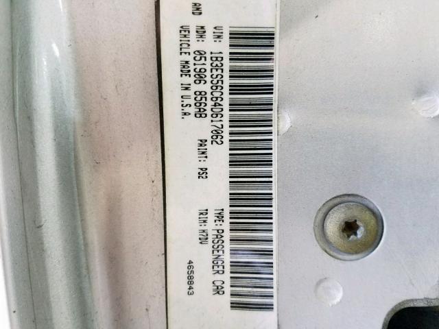 1B3ES56C64D617062 - 2004 DODGE NEON SXT SILVER photo 10