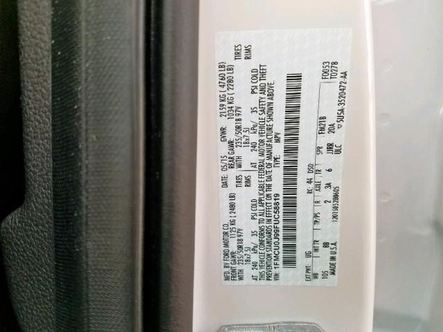 1FMCU0J99FUC58819 - 2015 FORD ESCAPE TIT WHITE photo 10