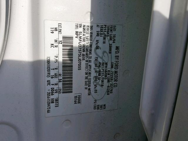 5LMFU27575LJ07055 - 2005 LINCOLN NAVIGATOR WHITE photo 10