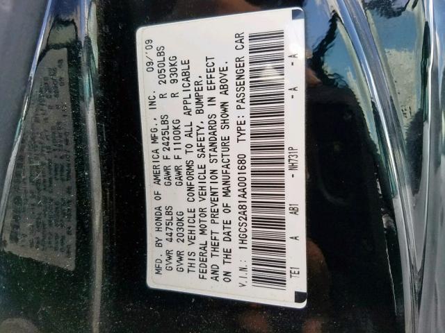 1HGCS2A81AA001680 - 2010 HONDA ACCORD EXL BLACK photo 10