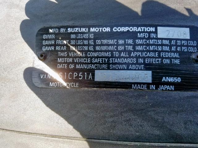 JS1CP51A082100266 - 2008 SUZUKI AN650 BLACK photo 10