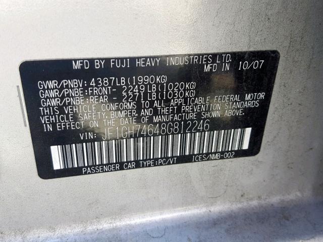 JF1GH74648G812246 - 2008 SUBARU IMPREZA WR SILVER photo 10