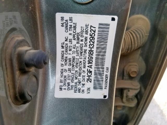 2HGFA16918H329527 - 2008 HONDA CIVIC EXL 金色 照片 10