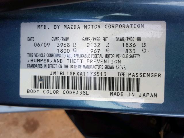 JM1BL1SFXA1173513 - 2010 MAZDA 3 I BLUE photo 10