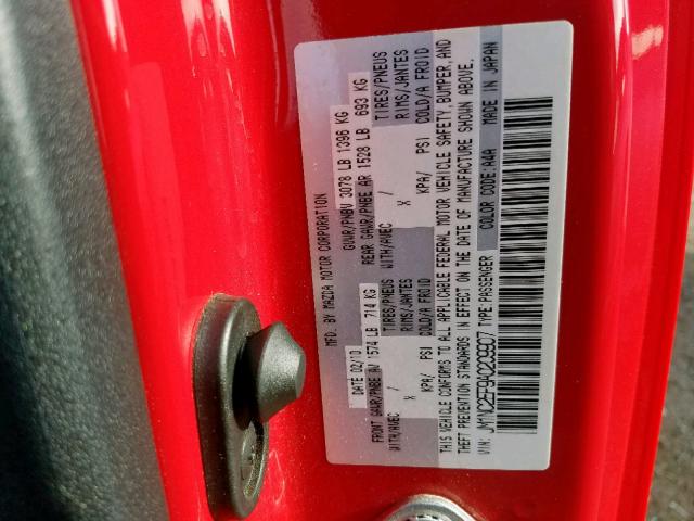 JM1NC2EF9A0209907 - 2010 MAZDA MX-5 MIATA RED photo 10