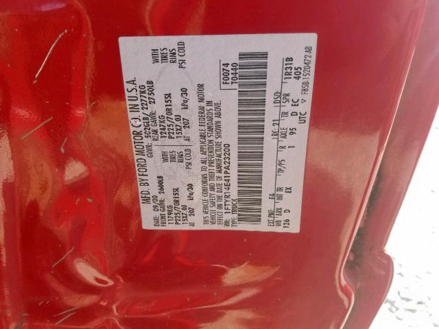 1FTYR14E41PA23200 - 2001 FORD RANGER SUP RED photo 10