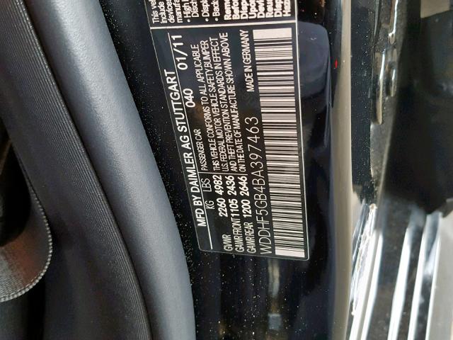 WDDHF5GB4BA397463 - 2011 MERCEDES-BENZ E 350 BLACK photo 10