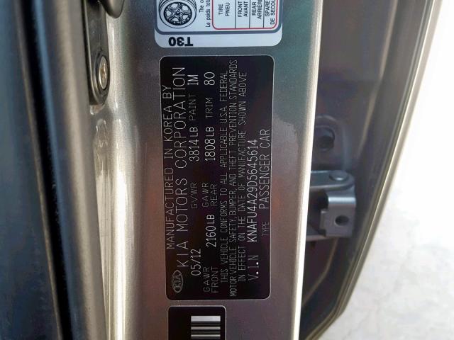 KNAFU4A29D5645614 - 2013 KIA FORTE EX GRAY photo 10