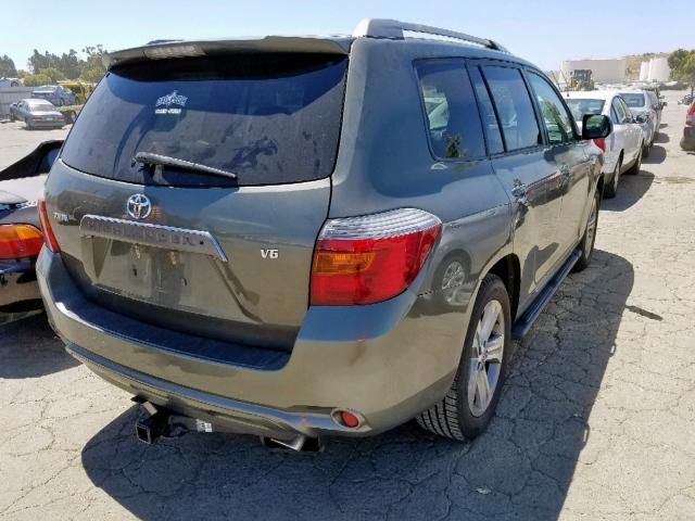 JTEDS43A782049182 - 2008 TOYOTA HIGHLANDER GREEN photo 4