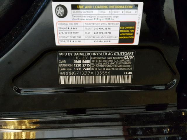 WDDNG71X77A135556 - 2007 MERCEDES-BENZ S 550 BLACK photo 10