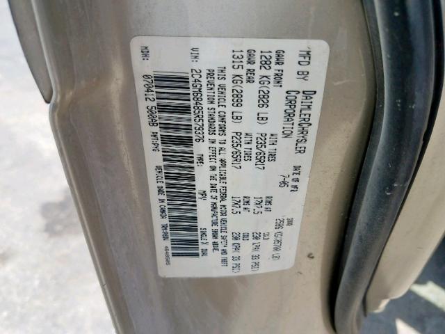 2C4GM68485R579376 - 2005 CHRYSLER PACIFICA T GOLD photo 10