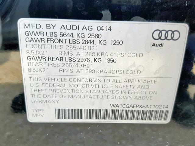 WA1CGAFPXEA110214 - 2014 AUDI SQ5 PREMIU BLACK photo 10