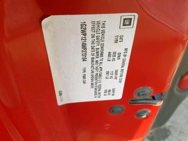 1G2WP1214WF273194 - 1998 PONTIAC GRAND PRIX Կարմիր լուսանկար 10