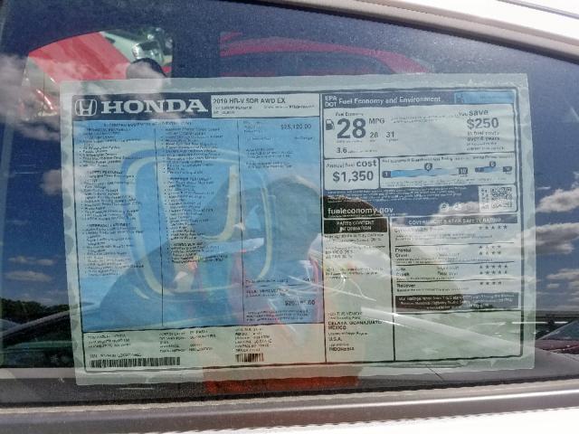 3CZRU6H53KM725925 - 2019 HONDA HR-V EX SILVER photo 9