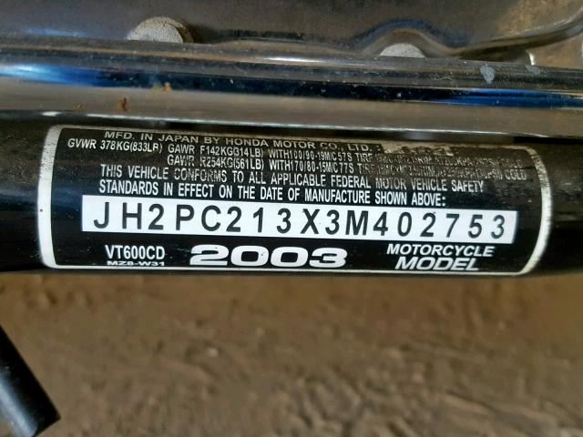 JH2PC213X3M402753 - 2003 HONDA VT600 CD RED photo 10