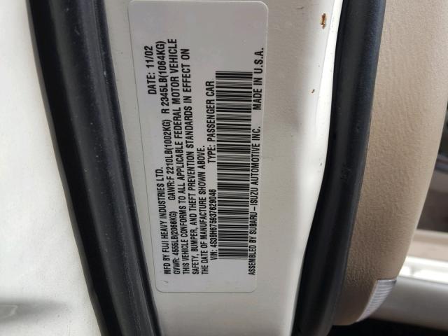 4S3BH675937629046 - 2003 SUBARU LEGACY OUT WHITE photo 10