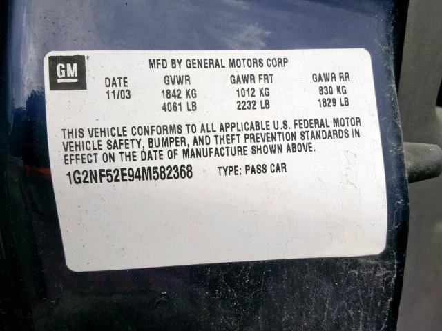 1G2NF52E94M582368 - 2004 PONTIAC GRAND AM S BLUE photo 10