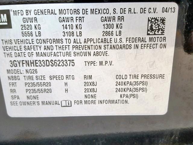 3GYFNHE33DS623375 - 2013 CADILLAC SRX PERFOR შავი ფოტო 10