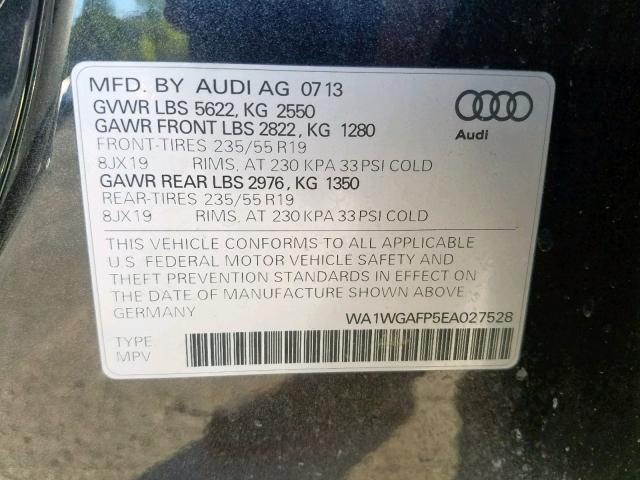 WA1WGAFP5EA027528 - 2014 AUDI Q5 PRESTIG CHARCOAL photo 10