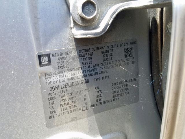 3GNFL2EK9DS516130 - 2013 CHEVROLET CAPTIVA LS 银色 照片 10