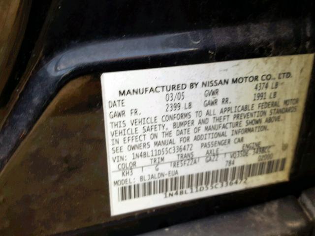 1N4BL11D55C336472 - 2005 NISSAN ALTIMA SE BLACK photo 10