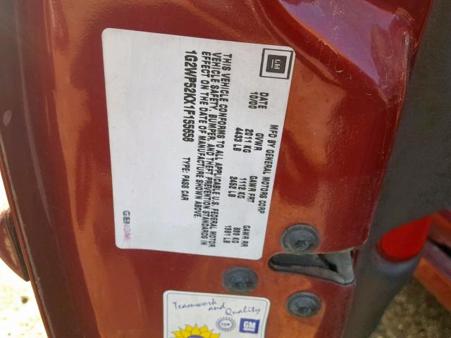 1G2WP52KX1F155658 - 2001 PONTIAC GRAND PRIX BURGUNDY photo 10