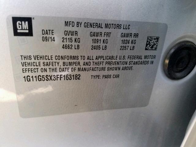 1G11G5SX3FF163182 - 2015 CHEVROLET MALIBU LTZ ვერცხლისფერი ფოტო 10