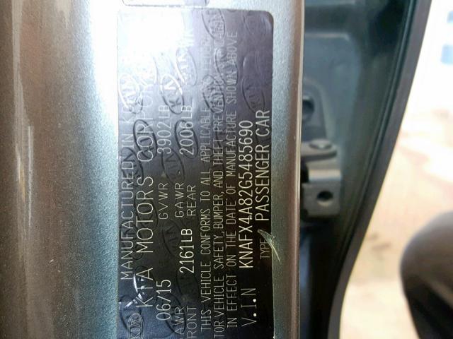 KNAFX4A82G5485690 - 2016 KIA FORTE EX GRAY photo 10