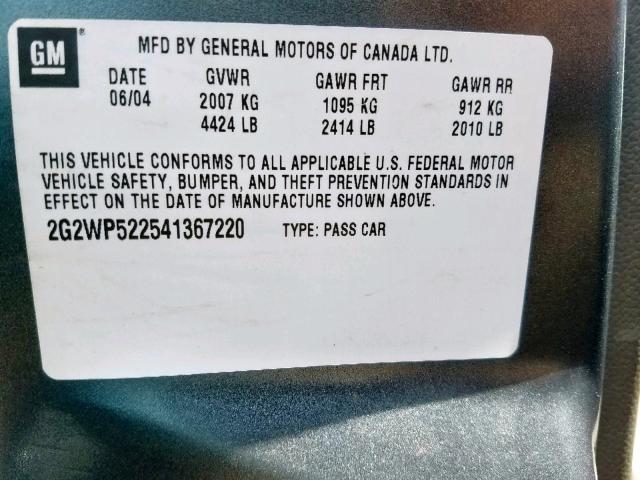 2G2WP522541367220 - 2004 PONTIAC GRAND PRIX GRAY photo 10