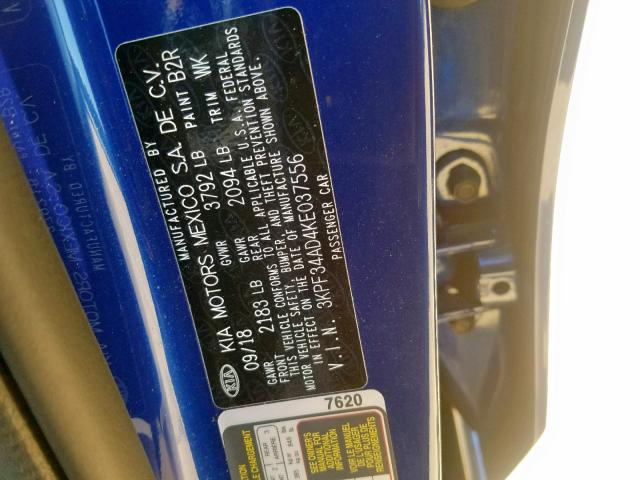 3KPF34AD4KE037556 - 2019 KIA FORTE GT L BLUE photo 10