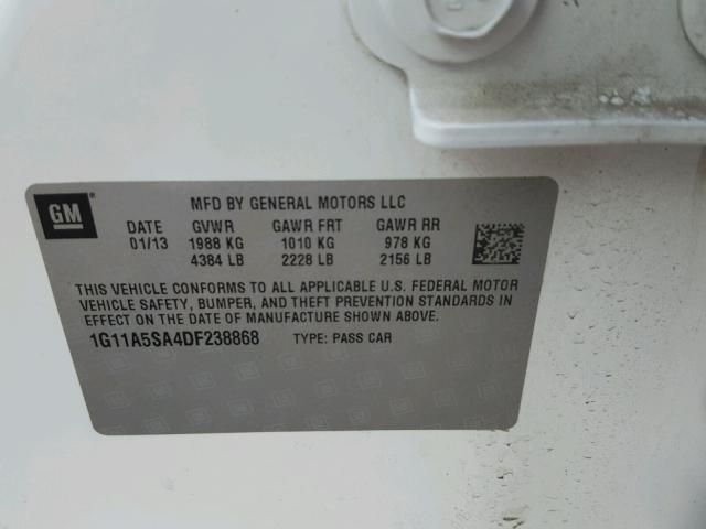 1G11A5SA4DF238868 - 2013 CHEVROLET MALIBU LS WHITE photo 10