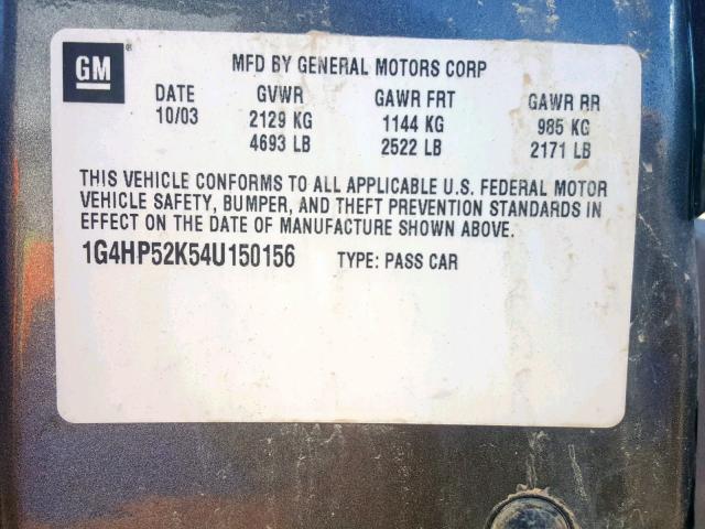 1G4HP52K54U150156 - 2004 BUICK LESABRE CU GRAY photo 10