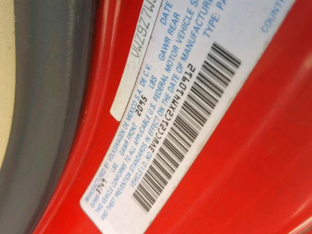 3VWCC21C2XM410912 - 1999 VOLKSWAGEN NEW BEETLE წითელი ფოტო 10