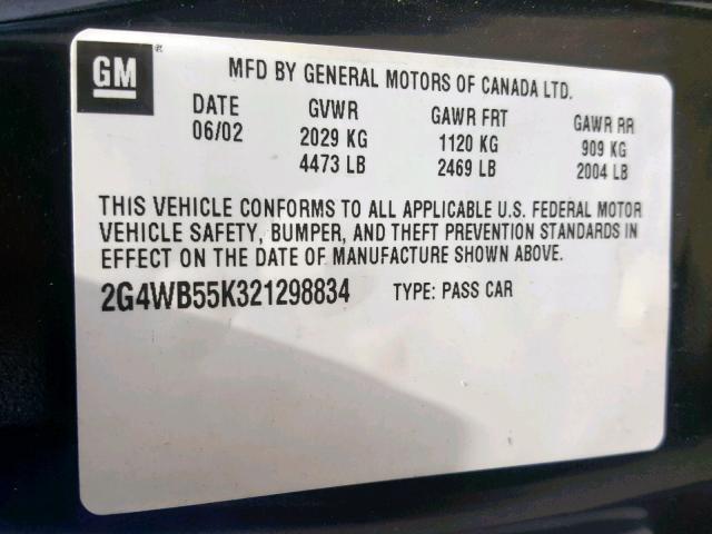 2G4WB55K321298834 - 2002 BUICK REGAL LS BLACK photo 10