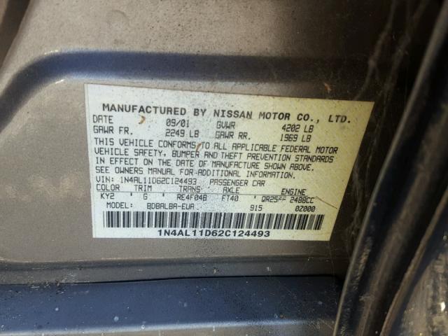 1N4AL11D62C124493 - 2002 NISSAN ALTIMA BAS BLACK photo 10