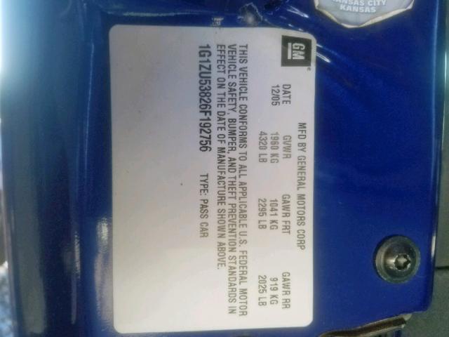 1G1ZU53826F192756 - 2006 CHEVROLET MALIBU LTZ ლურჯი ფოტო 10