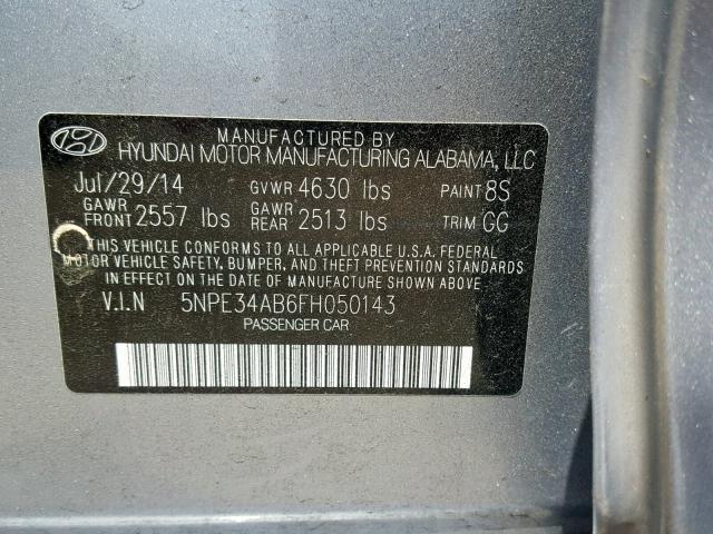 5NPE34AB6FH050143 - 2015 HYUNDAI SONATA SPO GRAY photo 10