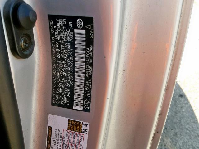 JTKDE177950047121 - 2005 TOYOTA SCION TC ვერცხლისფერი ფოტო 10