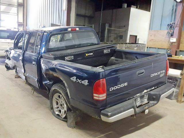 1D7HG38N04S770439 - 2004 DODGE DAKOTA QUA BLUE photo 3