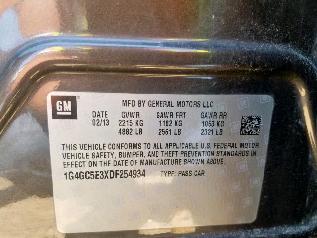 1G4GC5E3XDF254934 - 2013 BUICK LACROSSE CHARCOAL photo 10