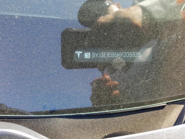 5YJ3E1EB5KF205929 - 2019 TESLA MODEL 3 GRAY photo 10