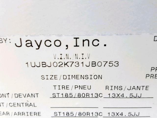 1UJBJ02K731JB0753 - 2003 JAYCO KIWI WHITE photo 10