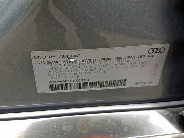 WAUAGAFD1DN028914 - 2013 AUDI A8 QUATTRO SILVER photo 10