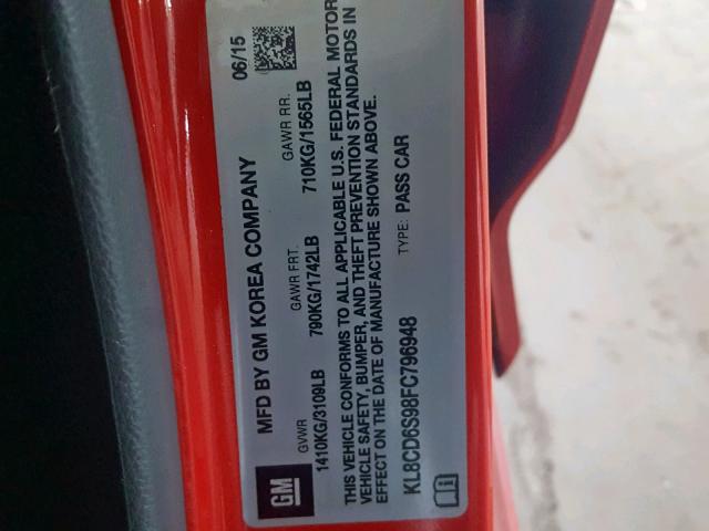 KL8CD6S98FC796948 - 2015 CHEVROLET SPARK 1LT RED photo 10