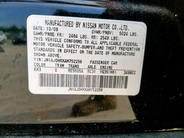 JN1AJ0HRXAM752256 - 2010 INFINITI EX35 BASE BLACK photo 10