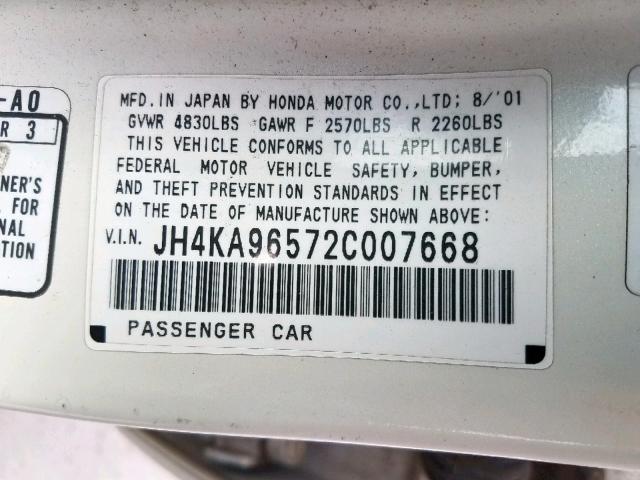 JH4KA96572C007668 - 2002 ACURA 3.5RL WHITE photo 10