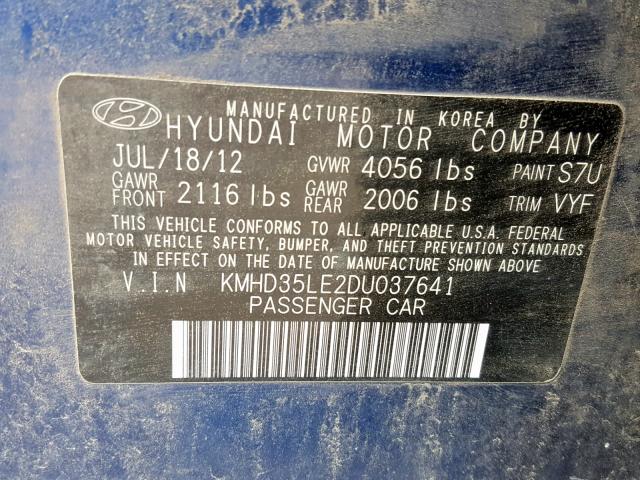 KMHD35LE2DU037641 - 2013 HYUNDAI ELANTRA GT BLUE photo 10