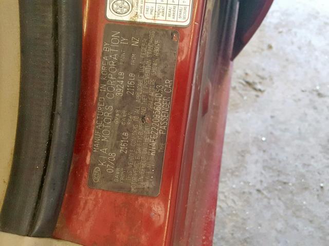 KNAFE222095604053 - 2009 KIA SPECTRA EX RED photo 10