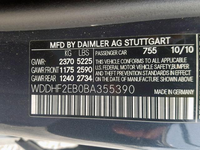 WDDHF2EB0BA355390 - 2011 MERCEDES-BENZ E 350 BLUE GRAY photo 10